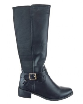 Sopily-Womens-Fashion-Shoes-Boots-Knee-High-Cavalier-Biker-Buckle-Heel-Block-Heel-4-CM-Black-CAT-AS1401-T-37-UK-4-0