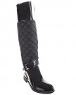 Sopily-Womens-Fashion-Shoes-Boots-Knee-High-Wellignton-Rain-Boots-Cavalier-Quilted-Buckle-Chains-Heel-Block-Heel-3-CM-Black-FRF-66-5-T-41-UK-8-0-0