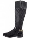 Sopily-Womens-Fashion-Shoes-Boots-Knee-High-Wellignton-Rain-Boots-Cavalier-Quilted-Buckle-Chains-Heel-Block-Heel-3-CM-Black-FRF-66-5-T-41-UK-8-0-1