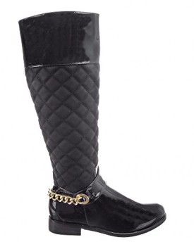 Sopily-Womens-Fashion-Shoes-Boots-Knee-High-Wellignton-Rain-Boots-Cavalier-Quilted-Buckle-Chains-Heel-Block-Heel-3-CM-Black-FRF-66-5-T-41-UK-8-0