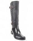 Sopily-Womens-Fashion-Shoes-Boots-Knee-High-Wellignton-Rain-Boots-Cavalier-Quilted-Buckle-Heel-Block-Heel-35-CM-Black-WL-1027-T-39-UK-6-0-0
