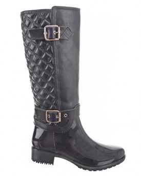 Sopily-Womens-Fashion-Shoes-Boots-Knee-High-Wellignton-Rain-Boots-Cavalier-Quilted-Buckle-Heel-Block-Heel-35-CM-Black-WL-1027-T-39-UK-6-0