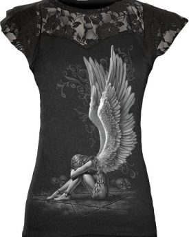 Spiral-Women-ENSLAVED-ANGEL-Lace-Layered-Cap-Sleeve-Top-Black-Small-0