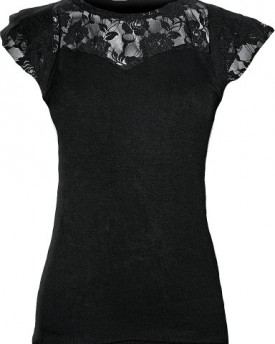 Spiral-Women-GOTHIC-ELEGANCE-Lace-Layered-Cap-Sleeve-Top-Black-Large-0