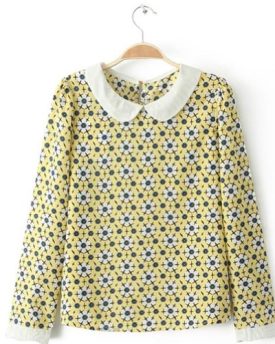 Spring-New-Fashion-Ladies-Small-Yellow-Flowers-Print-Sweet-Doll-Collar-Peter-pan-Collar-Long-Sleeve-Slim-Pullover-Chiffon-Shirt-Blouse-Top-0