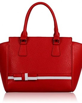 Stylish-Womens-Ladies-Celebrity-Fashion-Grab-Tote-With-Bow-Tie-Detail-TI0064-Red-0