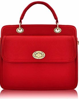 Stylish-Womens-Ladies-Celebrity-Fashion-Tote-HandBag-With-Large-Twist-Lock-Front-Pocket-TI0024-Red-0