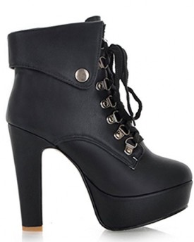 Threes-Ladies-High-Heel-Ankle-Boots-Lace-Up-Platform-Party-Boots-6-black-0