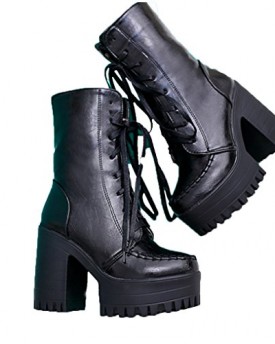 Threes-Ladies-Platform-Heel-Ankle-Boots-Lace-Up-Chunky-Heel-Sexy-Biker-Combat-Boots-9-black-0