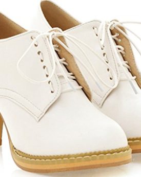 Threes-Womens-Pumps-Heels-Brogue-Chunky-Heels-Lace-Up-Work-Ankle-High-Boots-4-white-0