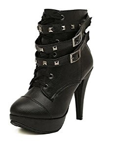 Trs-Chic-Mailanda-women-platform-studded-buckle-high-heel-lace-up-biker-ankle-shoes-boots-stiletto-military-size-UK-3-0