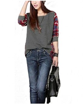 UK-10-12-Womens-Plaid-Checked-Long-Sleeve-Top-Casual-Loose-Splice-Tee-Shirt-Blouse-0