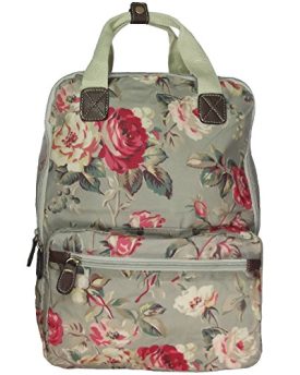 UKFS-Floral-Faye-Backpack-Ladies-Girls-Designer-Flower-Print-Nylon-Rucksack-Grey-0