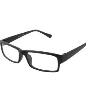 Unisex-Plastic-Full-Frame-Arms-Rectangle-Lens-Plain-Glasses-Glossy-Black-0