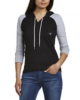 Voi-Jeans-Womens-Howl-Hooded-34-Sleeve-T-Shirt-Black-Size-12-0