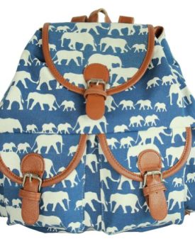 VonFon-Bag-Work-Place-Canvas-Elephant-Printing-Backpack-Blue-0