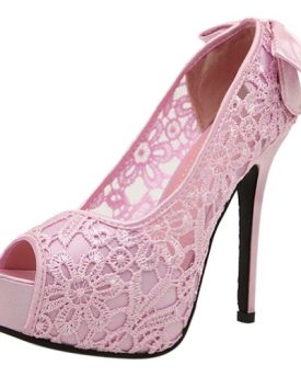 VonFon-Women-Peep-Toe-Rivet-Hollow-Out-Silk-Bowknot-High-Heel-Lacework-Pumps-55-UK-0