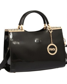 VonFon-Womens-Bag-Work-Place-Patent-Leather-Handbag-Black-0
