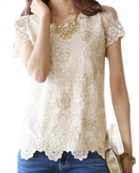 Vonfon-Women-Chiffon-Shirt-Lace-Top-Beading-Embroidery-O-neck-Blouse-Tops-0