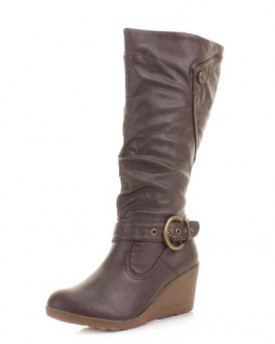 WOMENS-BROWN-MID-WEDGE-HEEL-KNEE-HIGH-BOOTS-Size-5-0
