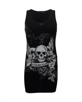 WOMENS-FOREVER-YOUNG-SKULL-PRINTED-VEST-TOP-TEE-T-SHIRT-SM-BLACK-0