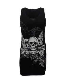 WOMENS-FOREVER-YOUNG-SKULL-PRINTED-VEST-TOP-TEE-T-SHIRT-SM-BLACK-0