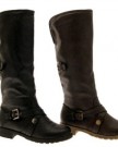 WOMENS-FUR-LINED-KNEE-HIGH-CUFF-RIDING-BIKER-BOOTS-FLAT-BUCKLE-LADIES-SHOES-BROWN-SIZE-4-0-0
