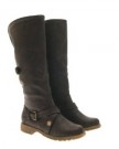 WOMENS-FUR-LINED-KNEE-HIGH-CUFF-RIDING-BIKER-BOOTS-FLAT-BUCKLE-LADIES-SHOES-BROWN-SIZE-4-0-1