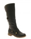 WOMENS-FUR-LINED-KNEE-HIGH-CUFF-RIDING-BIKER-BOOTS-FLAT-BUCKLE-LADIES-SHOES-BROWN-SIZE-4-0