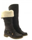 WOMENS-FUR-LINED-KNEE-HIGH-CUFF-RIDING-BIKER-BOOTS-FLAT-BUCKLE-LADIES-SHOES-BROWN-SIZE-4-0-3