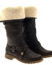 WOMENS-FUR-LINED-KNEE-HIGH-CUFF-RIDING-BIKER-BOOTS-FLAT-BUCKLE-LADIES-SHOES-BROWN-SIZE-4-0-4