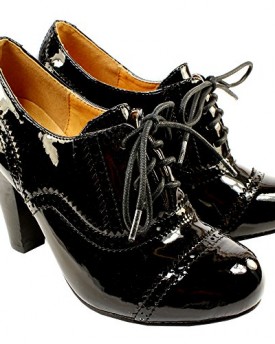 WOMENS-HIGH-HEEL-PATENT-BLACK-BROGUE-LACE-UP-ANKLE-SHOE-BOOTS-LADIES-NEW-3-8-0