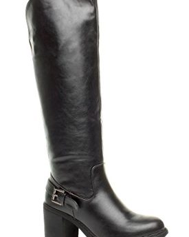 WOMENS-LADIES-BLOCK-HIGH-HEEL-WIDE-CALF-ZIP-STRETCH-BIKER-KNEE-BOOTS-SIZE-6-39-0