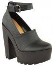 WOMENS-LADIES-CLEATED-SOLE-CHUNKY-PLATFORM-GOTH-HIGH-HEEL-ANKLE-BOOTS-SHOES-SIZE-UK-5-Black-Faux-Leather-0-0