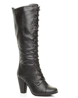 WOMENS-LADIES-HIGH-CHUNKY-HEEL-LACE-UP-CALF-KNEE-MILITARY-BIKER-BOOTS-SIZE-5-38-0