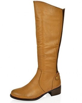 WOMENS-LADIES-KNEE-HIGH-HEEL-FLAT-CHELSEA-GUSSET-STRETCH-ZIP-RIDING-BOOTS-SIZE-7-TAN-0