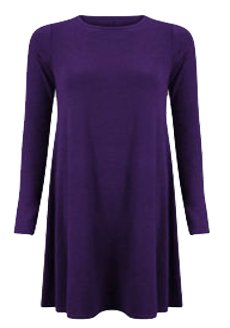 WOMENS-LADIES-PLAIN-LONG-SLEEVE-FLARED-JERSEY-SWING-DRESS-LONG-TOP-JUMPER-0