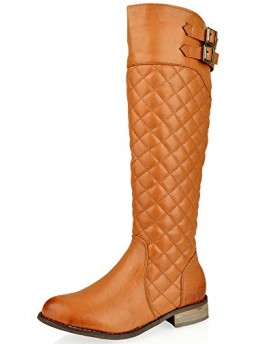 WOMENS-LADIES-QUILTED-WINTER-GUSSET-LOW-HEEL-RIDING-KNEE-HIGH-CALF-BOOTS-SIZE-6-TAN-0