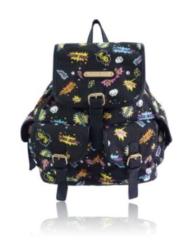 WOMENS-LADIES-RETRO-KA-POW-PRINT-BACKPACK-FASHION-SCHOOL-COLLEGE-FUNKY-RUCKSACK-SHOULDER-BAG-I8-SHU-CRAZY-BLACK-0