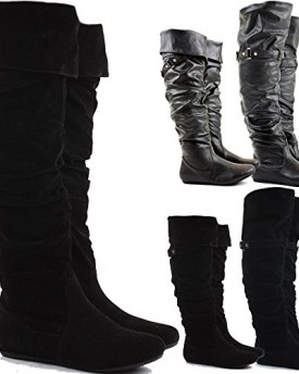 WOMENS-LADIES-THIGH-HIGH-OVER-THE-KNEE-BIKER-RIDING-STYLE-LOW-FLAT-HEEL-KNEE-BOOTS-SIZE-3-8-0