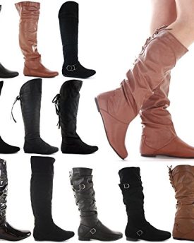 WOMENS-LADIES-WINTER-BIKER-WALKER-STYLE-RIDING-LOW-FLAT-HEEL-KNEE-THIGH-HIGH-BOOTS-SIZE-3-8-NEW-0