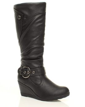 WOMENS-LADIES-ZIP-MID-HEEL-WEDGE-BUCKLE-PLATFORM-HIGH-CALF-FUR-BOOTS-SIZE-4-37-0