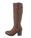 WOMENS-LEATHER-STYLE-KNEE-HIGH-BIKER-PADDED-CALF-LADIES-HEELED-BOOTS-SIZE-6-0-3