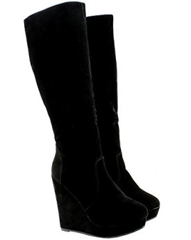 WOMENS-WEDGE-HEEL-SUEDE-TALL-KNEE-HIGH-STRETCH-GUSSET-SHOE-BOOTS-LADIES-NEW-3-8-0