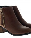 WOMENS-WESTERN-COWBOY-ANKLE-BOOTS-BLOCK-HIGH-HEELS-GLITTER-ZIP-LADIES-SHOES-BROWN-SIZE-3-0-0