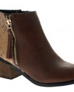 WOMENS-WESTERN-COWBOY-ANKLE-BOOTS-BLOCK-HIGH-HEELS-GLITTER-ZIP-LADIES-SHOES-BROWN-SIZE-3-0