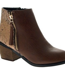 WOMENS-WESTERN-COWBOY-ANKLE-BOOTS-BLOCK-HIGH-HEELS-GLITTER-ZIP-LADIES-SHOES-BROWN-SIZE-3-0