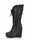 WeenFashion-Womens-Closed-Round-Toe-Wedges-High-Heel-Frosted-Solid-Boots-with-Bandage-Black-5-UK-0-0