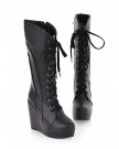 WeenFashion-Womens-Closed-Round-Toe-Wedges-High-Heel-Frosted-Solid-Boots-with-Bandage-Black-5-UK-0-5
