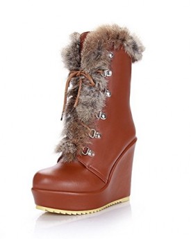WeenFashion-Womens-Round-Closed-Toe-High-Heels-Short-Plush-Solid-Boots-with-Wedge-Bandage-Fur-Ornament-Brown-5-UK-0